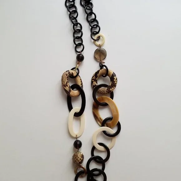 AMLE Italian Python Snakeskin Long Chain Horn Necklace - Picture 10 of 16